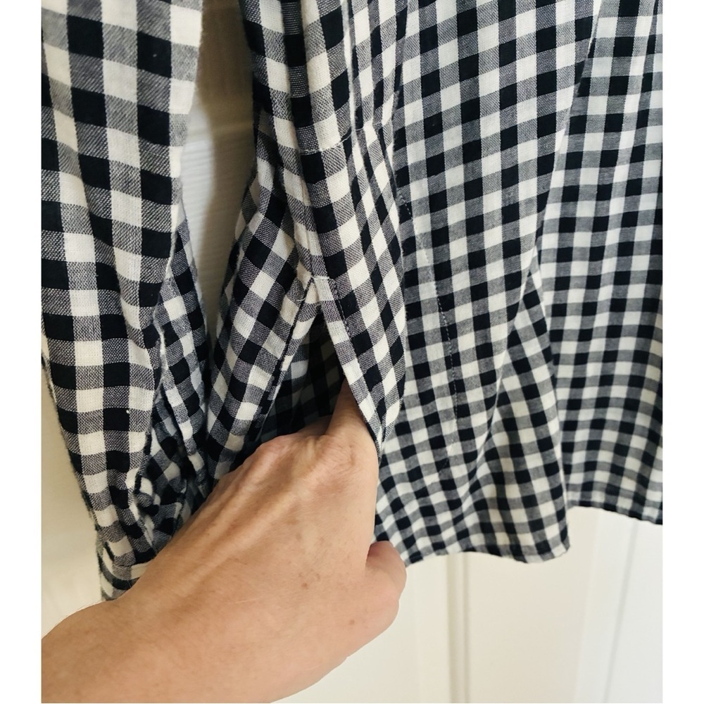 J. Jill Black Cream Soft Flannel Plaid Tunic Popover Top Blouse Pockets XS - Picture 4 of 6